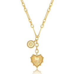 Fashion Sun Heart Charm Necklace I Love You Statment Necklace Jewellery Women Chunky Paperclip Choker Couples Gift
