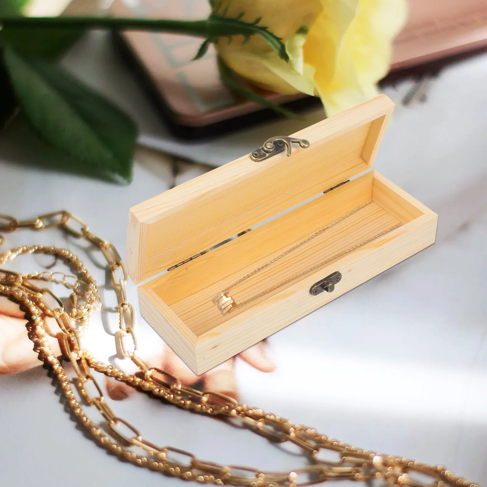 Solid Wood Jewelry Box Chic Storage Organizer Lockable Case for Rings Earrings Necklaces Small Items Holder Gift Box