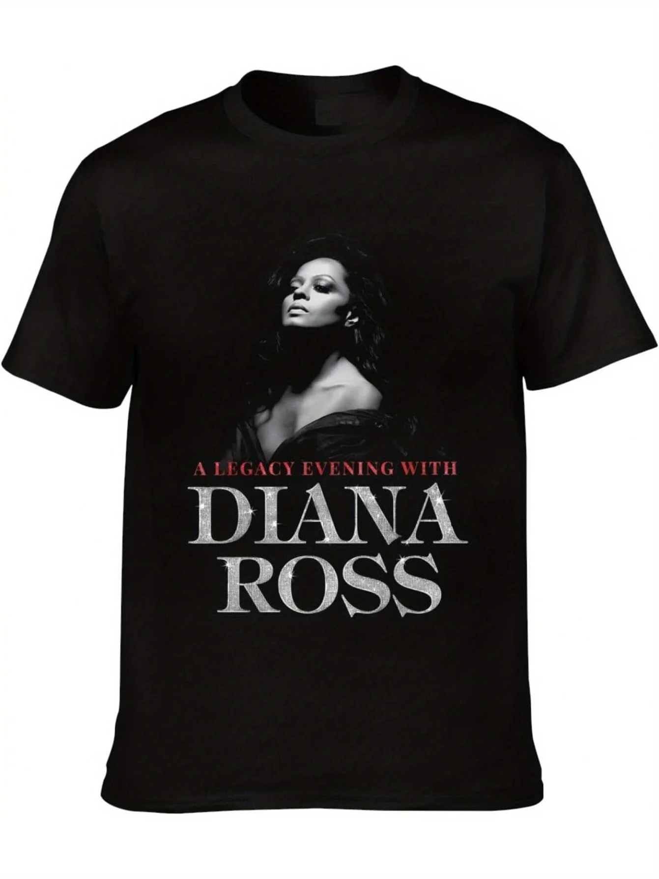 Diana Music Rose Men's Printed Cotton T-Shirt Crew Neck Short Sleeve Couple's Streetwear for All Seasons