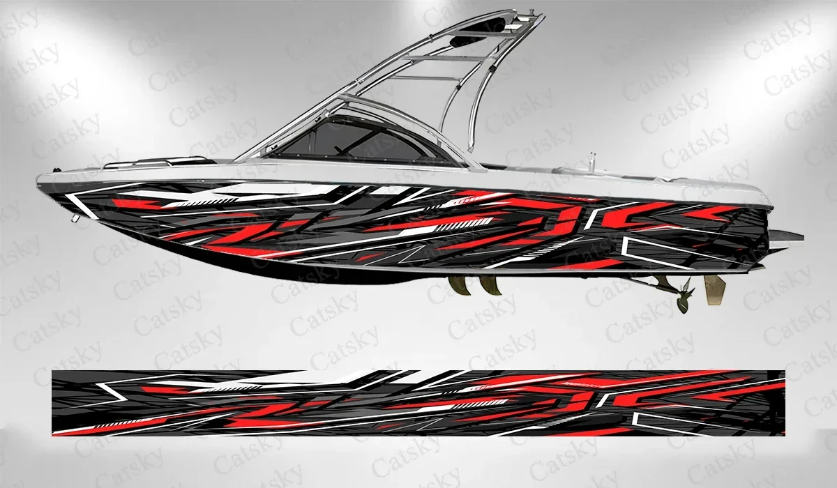Eye-catching Colorful Flame Stripes Irregular Boat Sticker Vinyl Boat Pontoon Deck Boat Fishing Decorative Pontoon Boats Decal