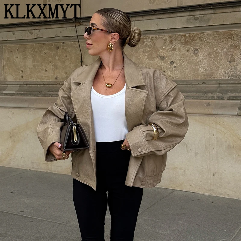 KLKXMYT Women's Jacket 2026 Autunm New Long Sleeve Faux Leather Jackets For Women Motorcycle Style Personality Fashion Coats