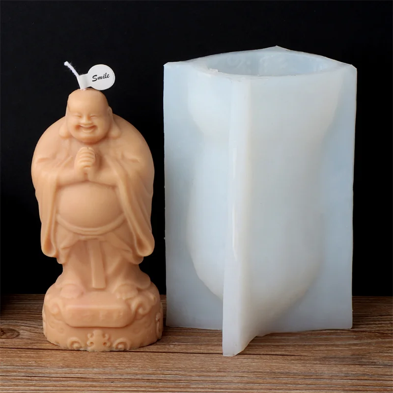 Laughing Buddha Silicone Candle Mold 3D Maitreya Statue Mold for DIY Aroma Candle Soap Resin Plaster Handcraft Home Decor view 3