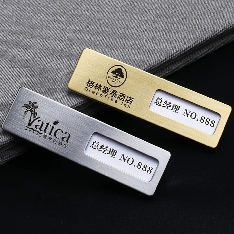 Custom LOGO Metal Name Badge for Staff with Pin on Uniform Epoxy Resin Doming Nameplate for Employee with Magnet