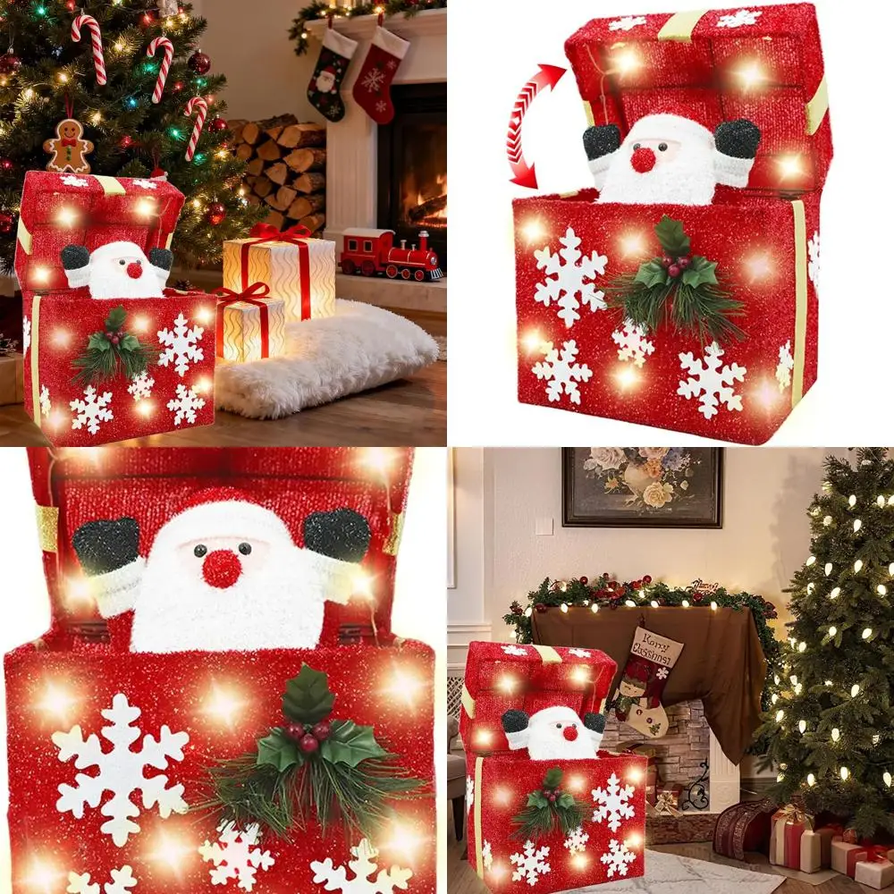 

Красная рождественская подарочная коробка с подсветкой и Санта-Снежинками для внутренних и наружных праздничных украшений