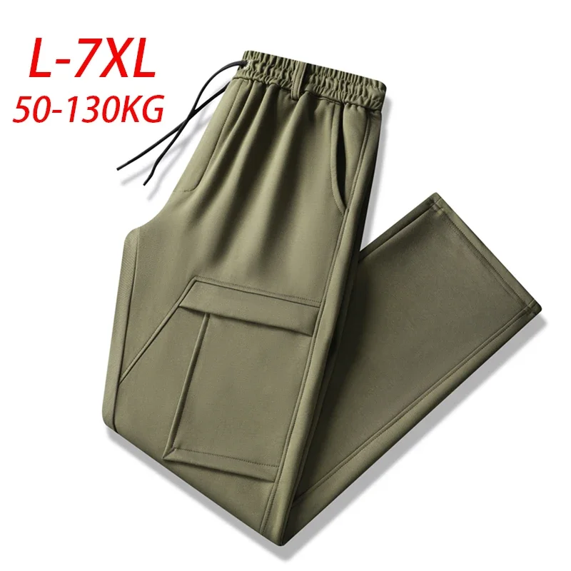 

7XL Plus Size Joggers Men Cargo Pants 380g Tencel Air Layer New Outdoor Hiking Pants Man Multi Pockets Sports Straight Casual