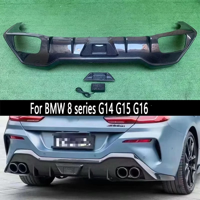 

Для BMW серии 8 G14 G15 G16 830 840 850 задний бампер из углеродного волокна, диффузор, задние сплиттеры, спойлер, задняя губа, стиль переменного тока