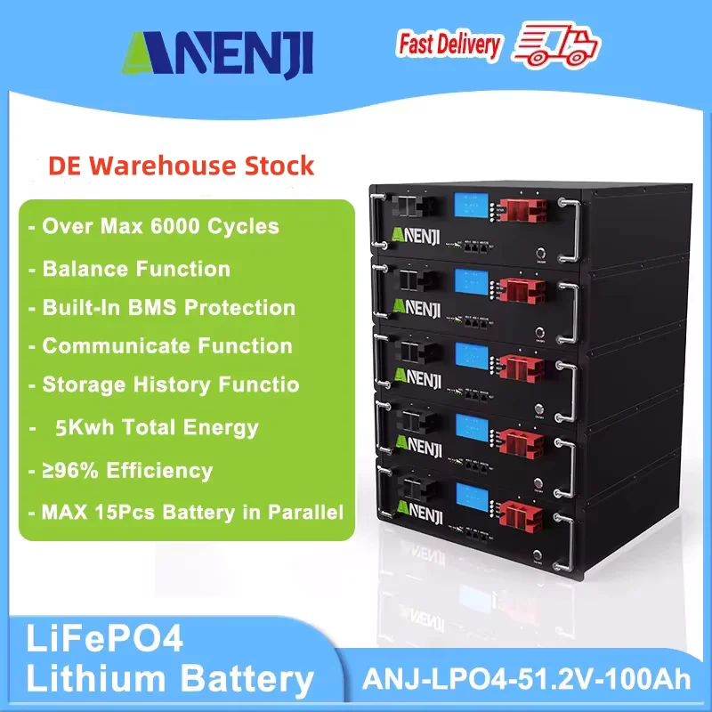 51.2V 100AH LiFePO4 Battery Pack With Parallel Function Powerful 200AH 5KWH 10KWH Bateria CAN RS485 BMS For Solar Power System