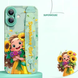 Deluxe Wrist Band Bracket For iphone16 11 12 13 14 15 Pro Max Soft Silicone Cell Phone Princess Sunflower