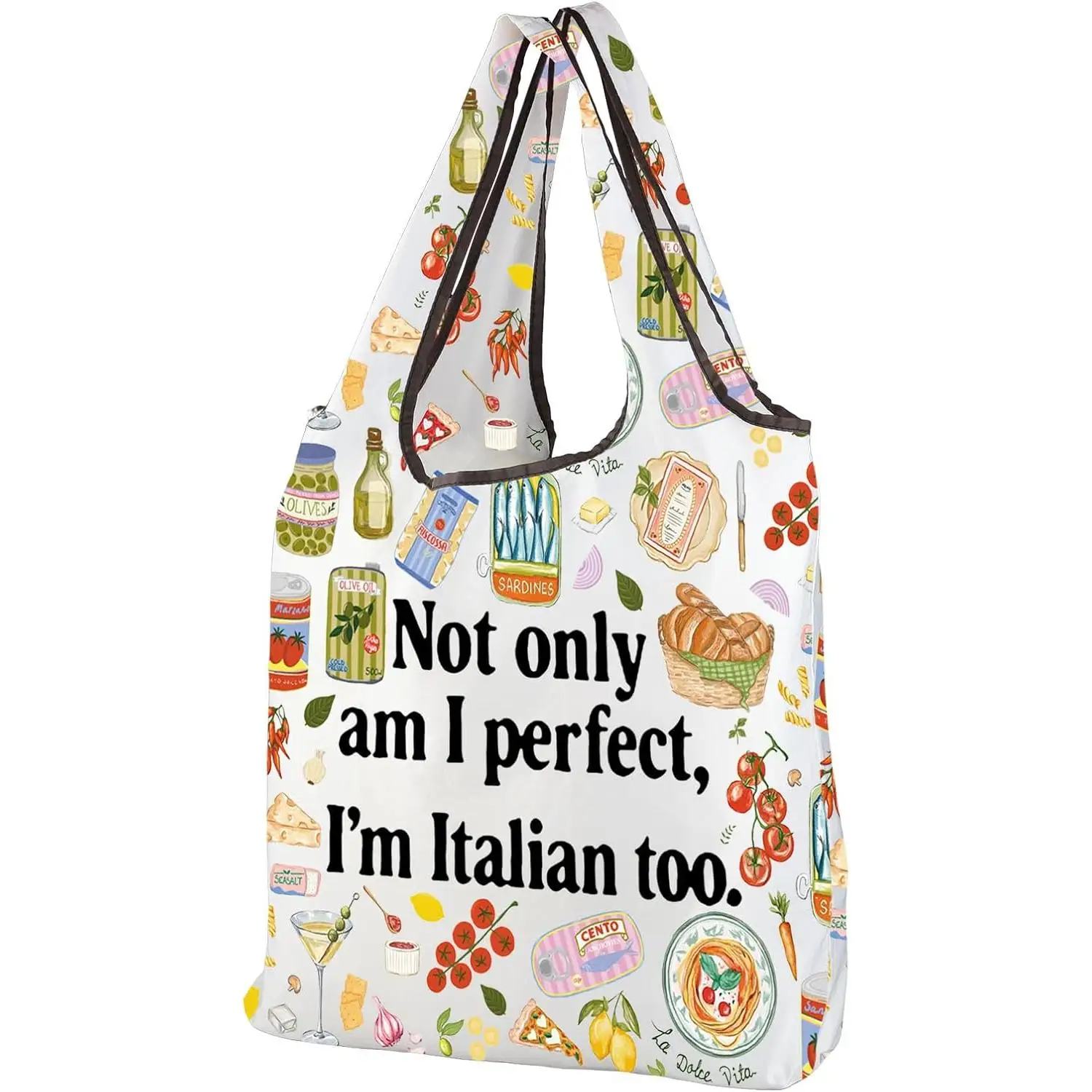 Italy Reusable Shopping Tote Bags Italy Travel Gift Italian Food Tote Bag Not Only Am I Perfect I'm Italian Lover Gifts Travel
