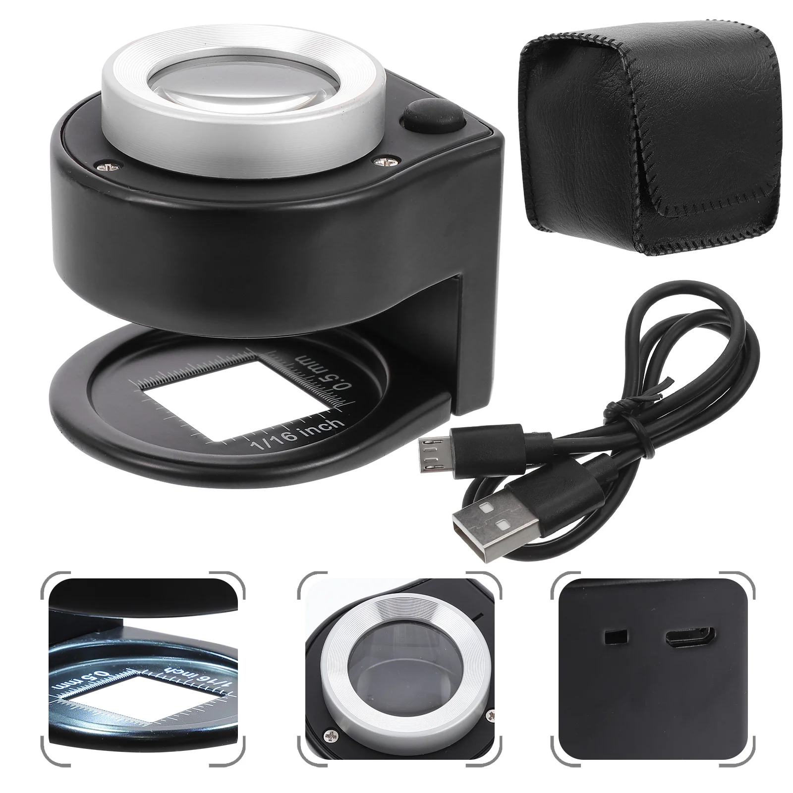 WATIIFUFU Magnifier Mirror Portable Glass Optical Observation Instrument Desktop Black Plastic