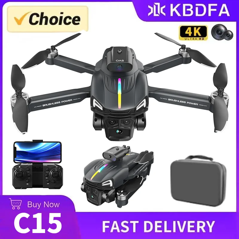 KBDFA C15S RC 드론, 전문 듀얼 HD 카메라, 항공 사진, FPV 헬리콥터, 장애물 회피, 접이식 RC 쿼드콥터 장난감 