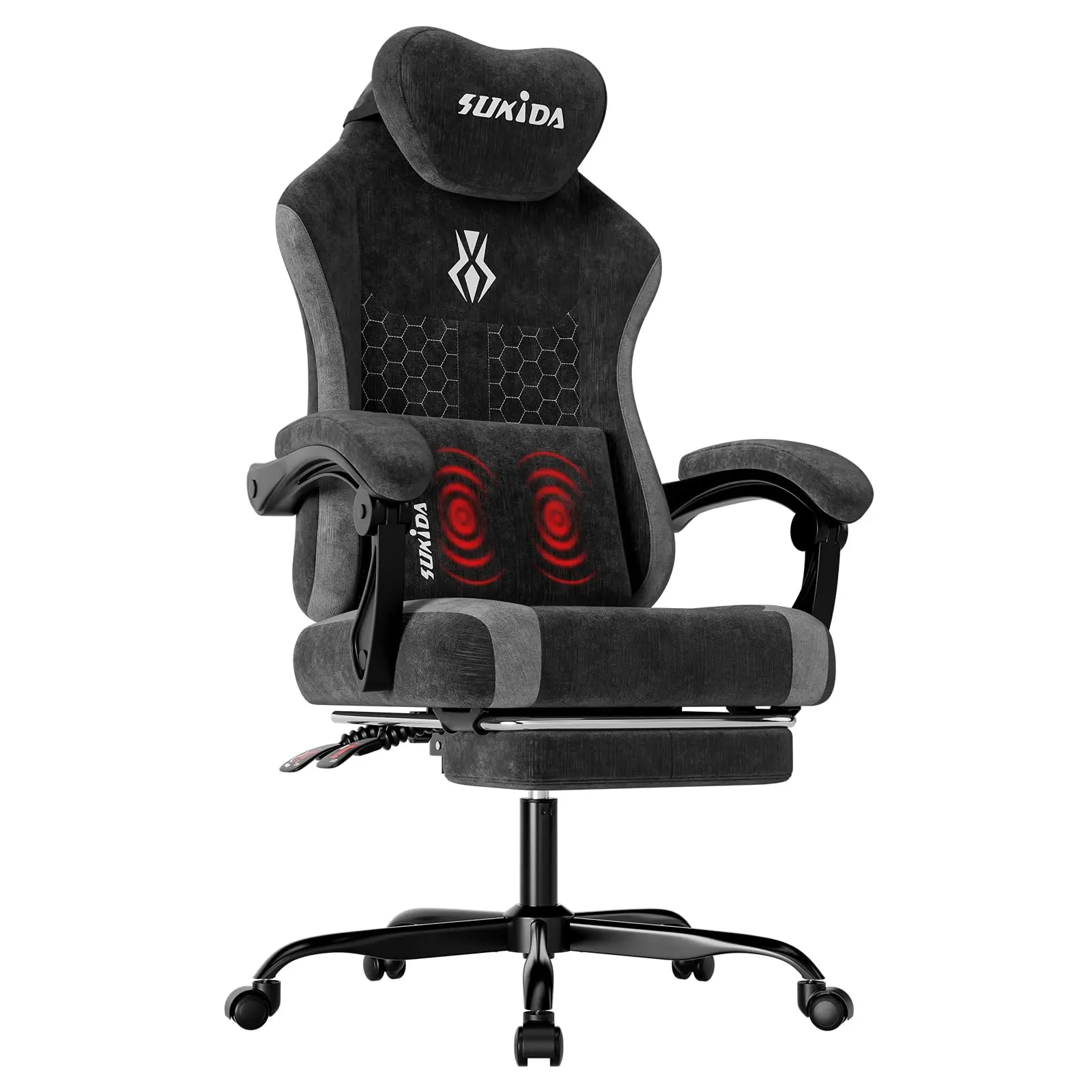 Fabric Video Gaming Chair, Ergonomic High-Back Computer Game Chairs with Large Massage Adjustable Lumbar Support