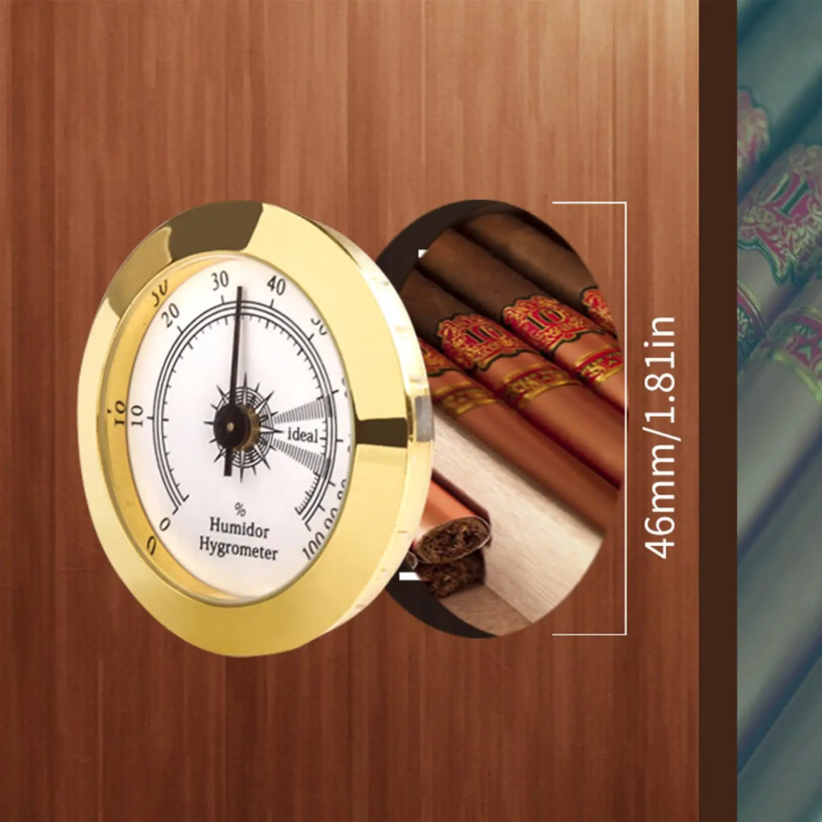 Analoges Hygrometer mit goldenem Rahmen, hochpräzises Luftfeuchtigkeitsmessgerät für Zigarre-Humidor, Gitarrenkoffer, Violine und Sammlerstücke