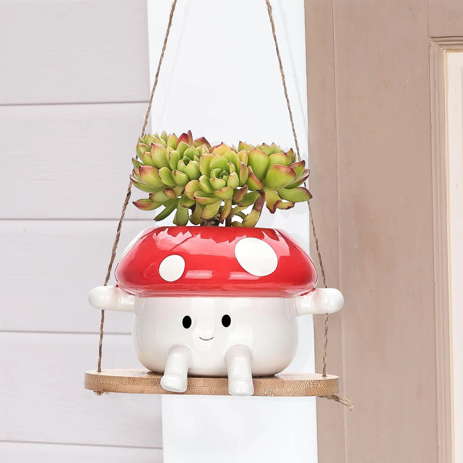 

Hanging Resin Flower Head Planters Cute Succulent Plant Smile Face Cartoon Mushroom Vase for Swing Planter Garden Supplies