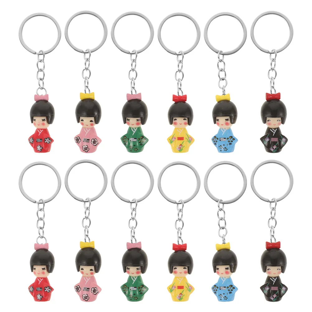 12 Pcs Baby Kimono Keychain Balloon Dog Wallet Bag Charms Chinese Dolls Accessories Girl