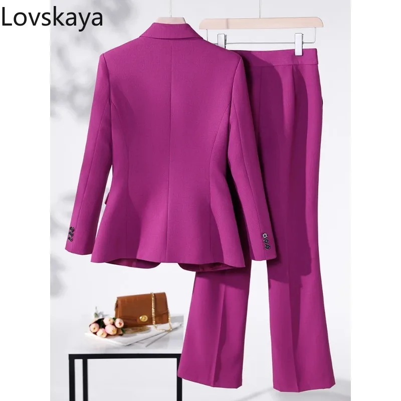 Business Work Wear 2 Piece Set Purple Blue Red Black Long Sleeve Blazer And Trouser Women Pant Suit Formal