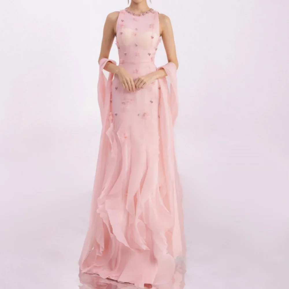 

Customized Sexy Chiffon Mermaid O-Neck Long Evening Dresses Classic Exquisite Modern Style Prom Dresses Chinese Style