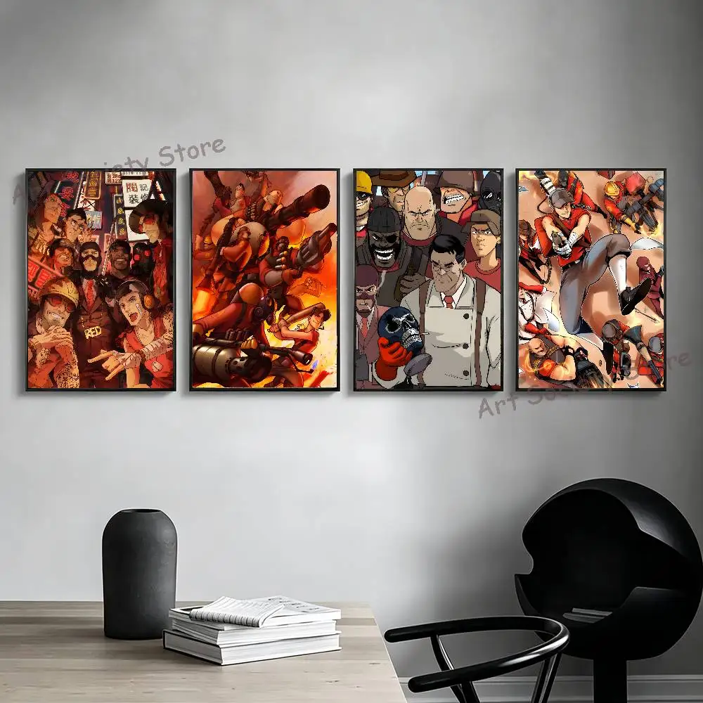 Scout Pyro Spy Sniper T-Team Fortress TF2 Poster Multi-Purpose Wall Art Living Room Bedroom Office Hallway Bar Home Decor Gift