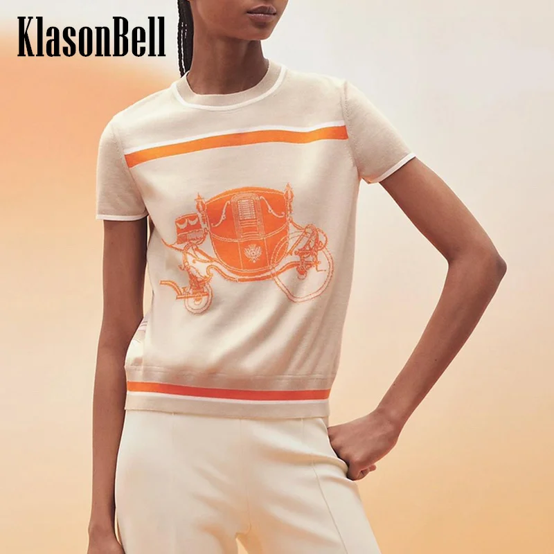 3.16 KlasonBell Casual Fashion Horse Animal Print Patchwork Knit Cotton O-Neck Short Sleeve Tee Women Clothes