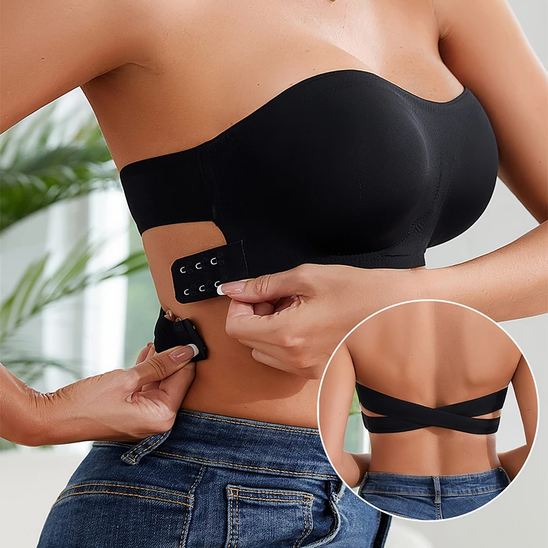 Soutien-gorge bandeau sexy de haute qualité pour femme, amovible, sans couture, épais, invisible, confortable, en soie glacée d'été, antidérapant et sans bretelles