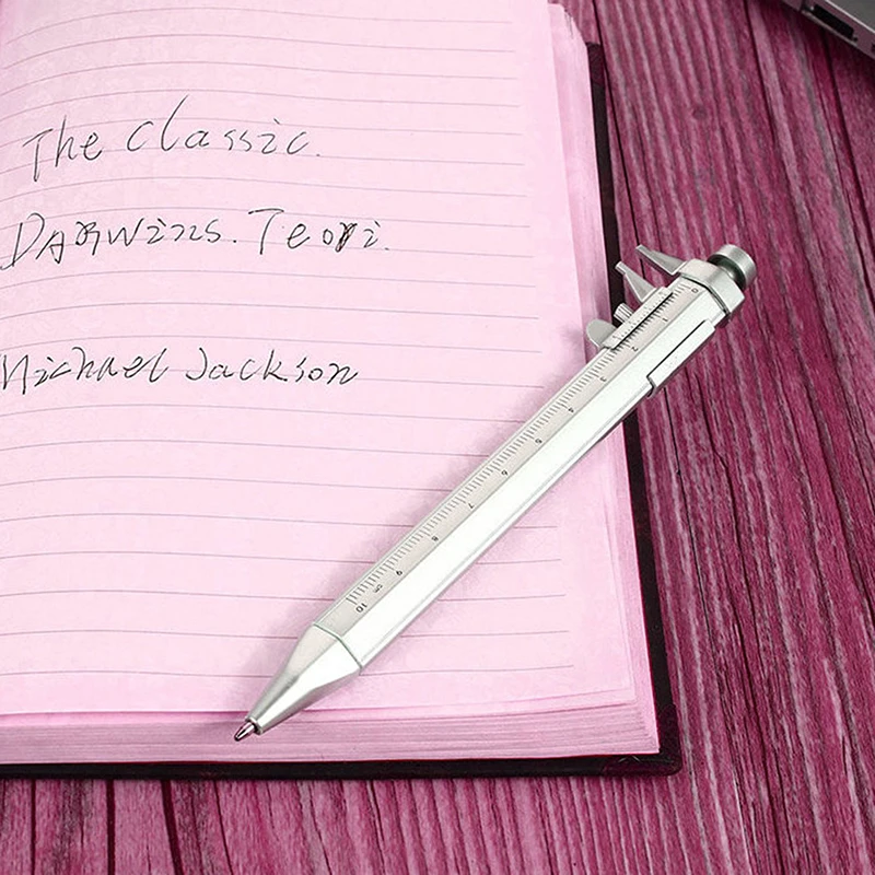 0-100MM Vernier Caliper Marker Pen Ballpoint Pen Silver Gauging Tools Multifunction Measuring Pen Creative Measuring Hand Tool