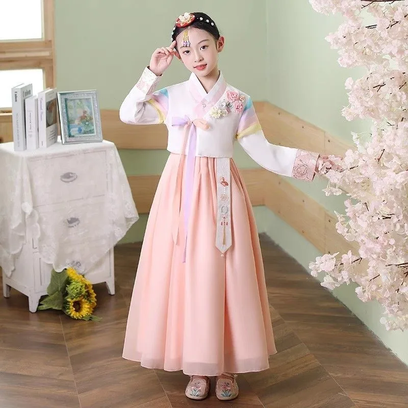 2026 Children's Long Sleeve Hanbok Ethnic Girls' Student Performance Costume Kids' Day Dance Costume Performance Costume LI663