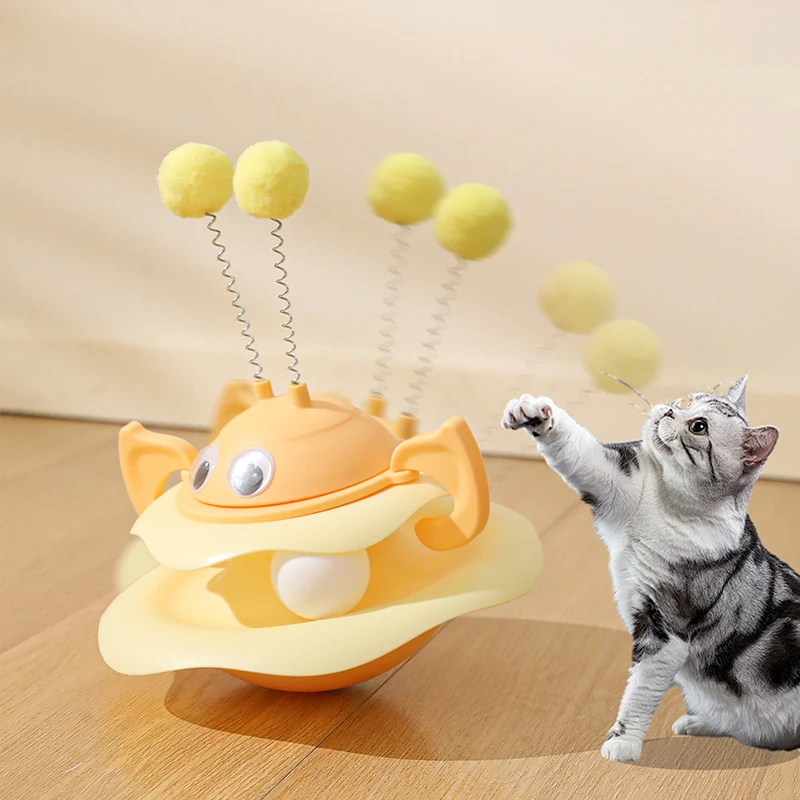 

Little Bee Tumbler Rotating Cat Toy with Plush Ball Detachable Self-Entertainment Interactive Puzzle Cat Toy Wands Kitten Stuff