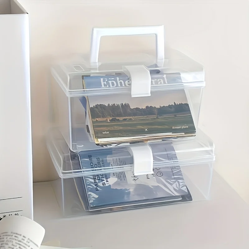 

Large Transparent Plastic Storage Box with Handle, Portable Organizer for Jewelry, Hair Accessories, Stationery & Small Items