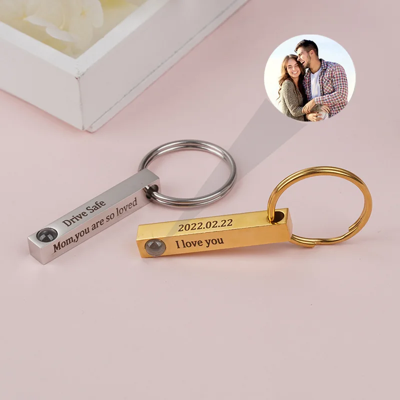 Hiyong Picture Custom Stainless Steel Straight Projection Keychain 100 Languages Say I Love You Simple Keychain Unisex