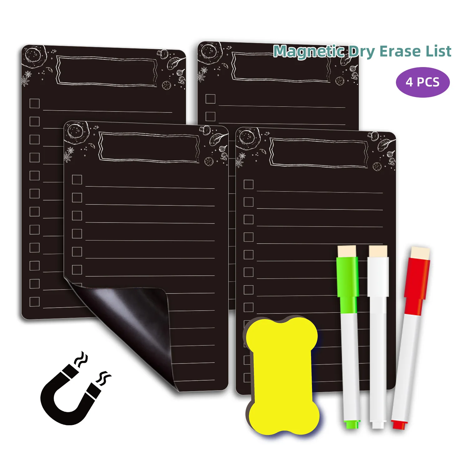 Black Fridge Magnets Weekly Planner Boards Rewritable Refrigerator Stickers Dry Erase Message Board Kitchen Decoration