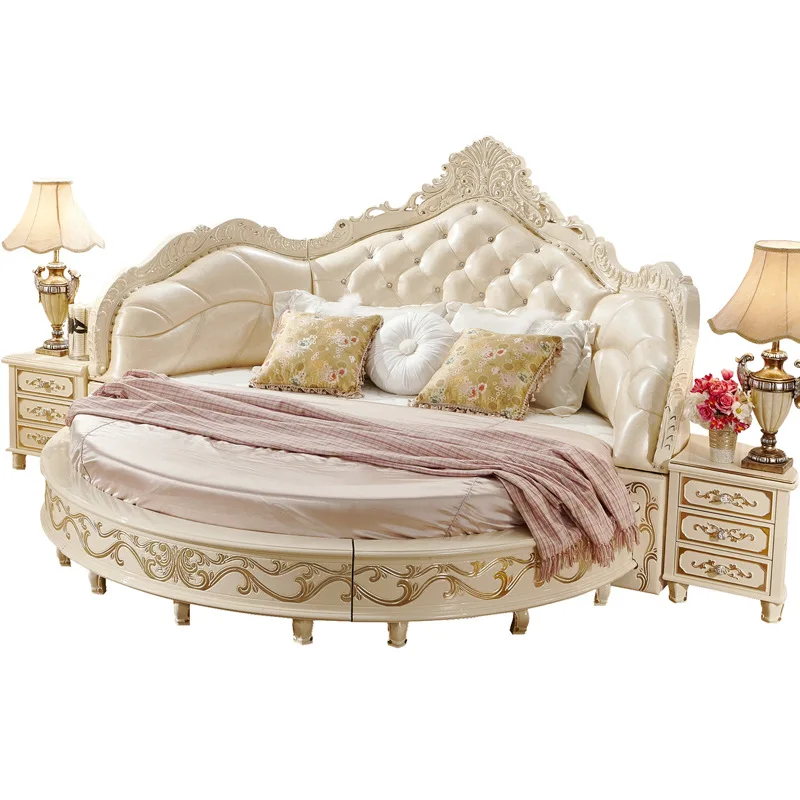 

European leather double bed 1.8 meters princess bed French double solid wood American bedroom furniture