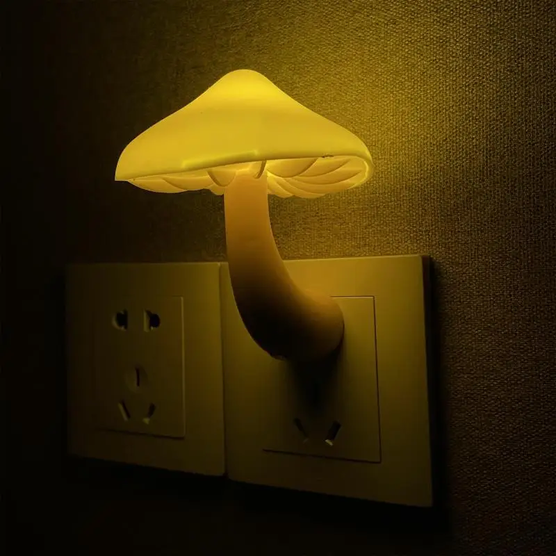 Home Decor Mushroom Plug Wall Night Light Low Energy Consumption Children Bedroom LED Lamp Light Induction Atmosphere Night Lamp