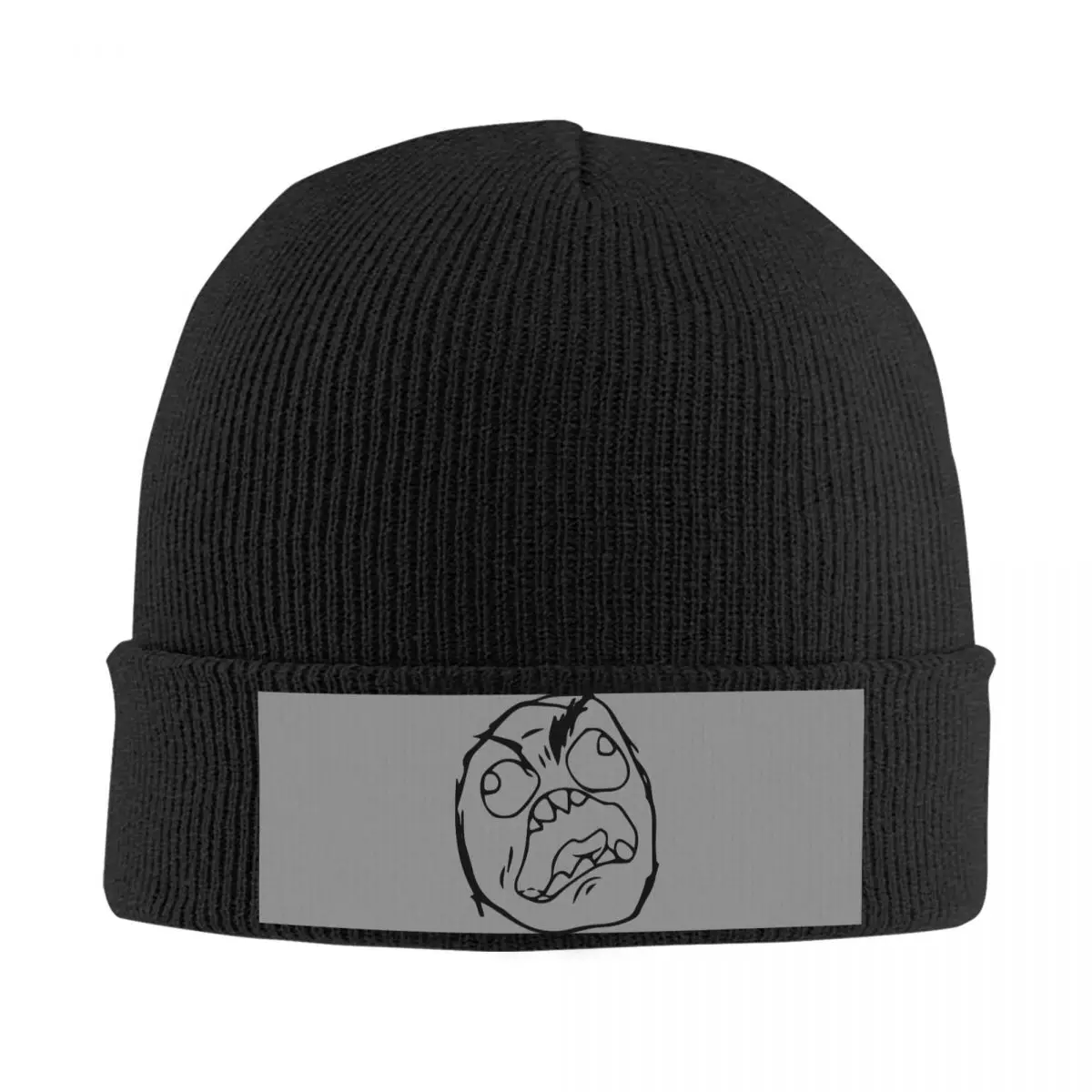 Troll Face Bonnet Hats angry mad Beanie Hats Design Skullies Beanies Spring Street Y2K Adult Unisex Hippie Warm Cap