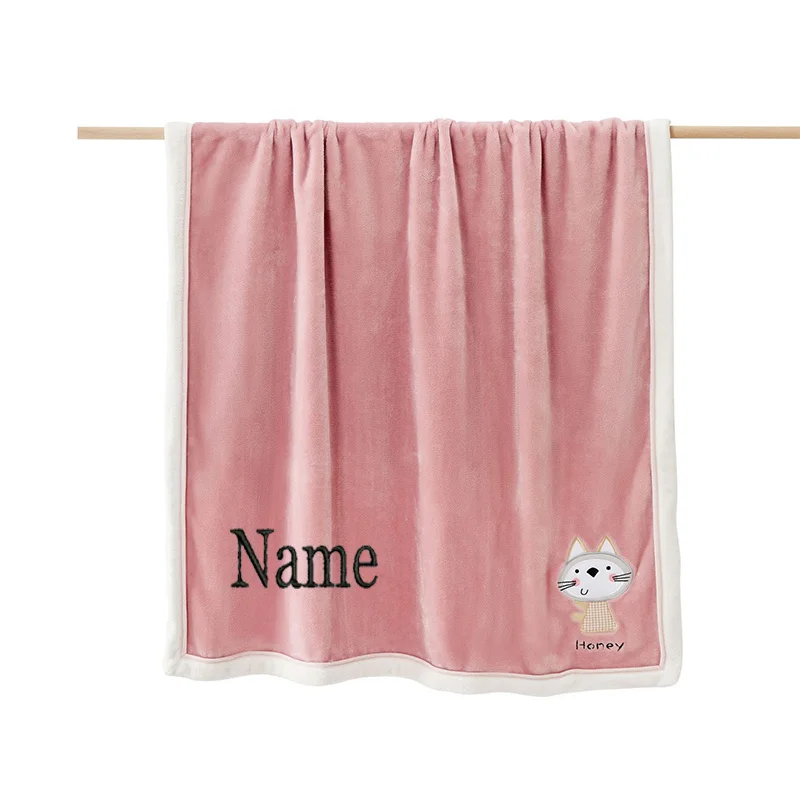 Baby Flannel Blanket Personalized Name Cartoon Solid Color Thickened Flannel Blanket Gift Blanket Baby Baptism Gift