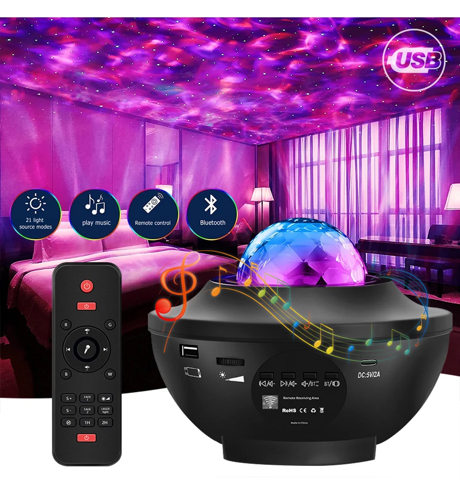 

Aurora Borealis Star Starry Ocean Wave Galaxy Projector LED Tabletop Bluetooth Music Speaker Player Night Light Northern Lamp