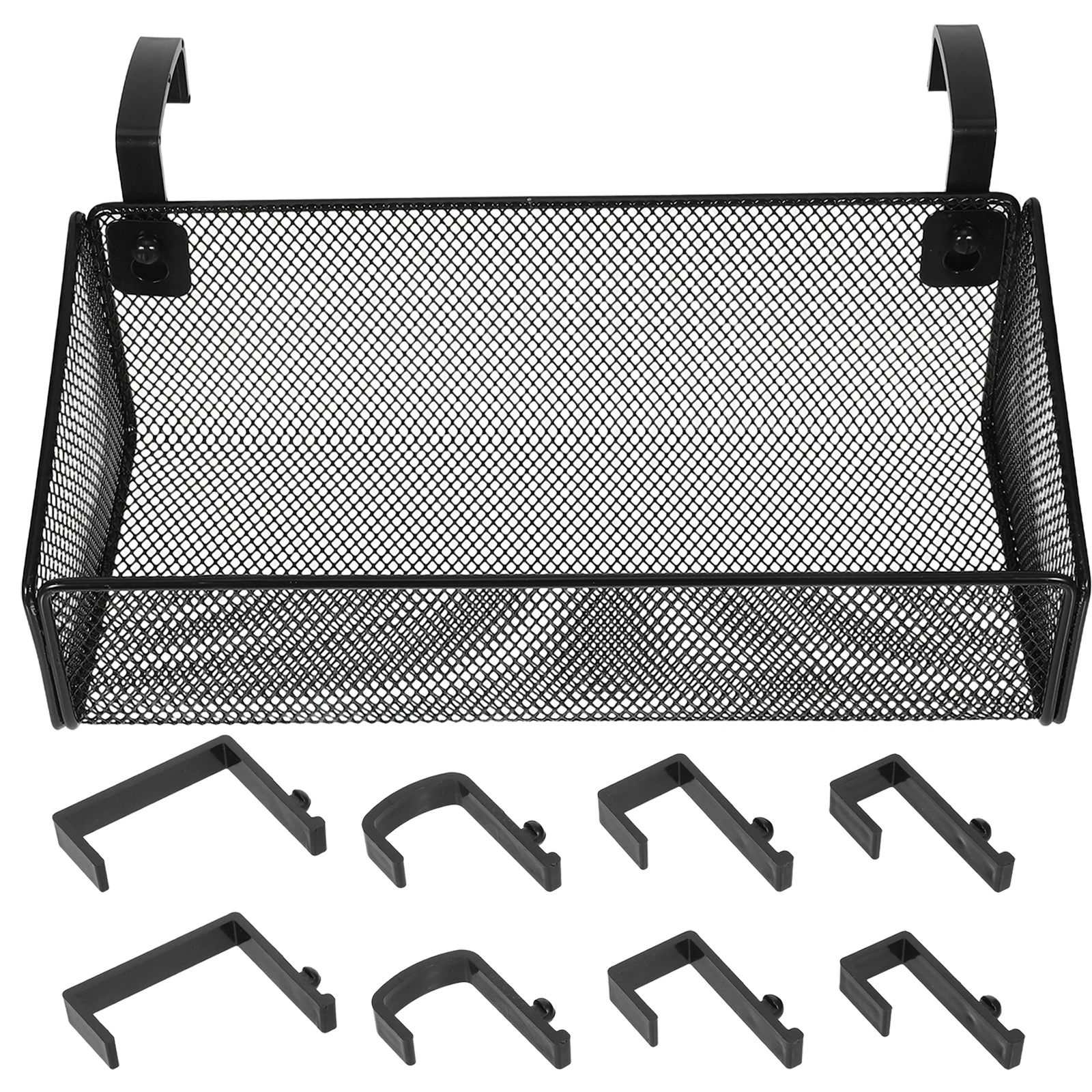 1 conjunto de cesta de armazenamento suspensa de cabeceira, organizador de fio de metal branco para beliche, dormitório, prateleira de mesa, economiza espaço, artigos diversos