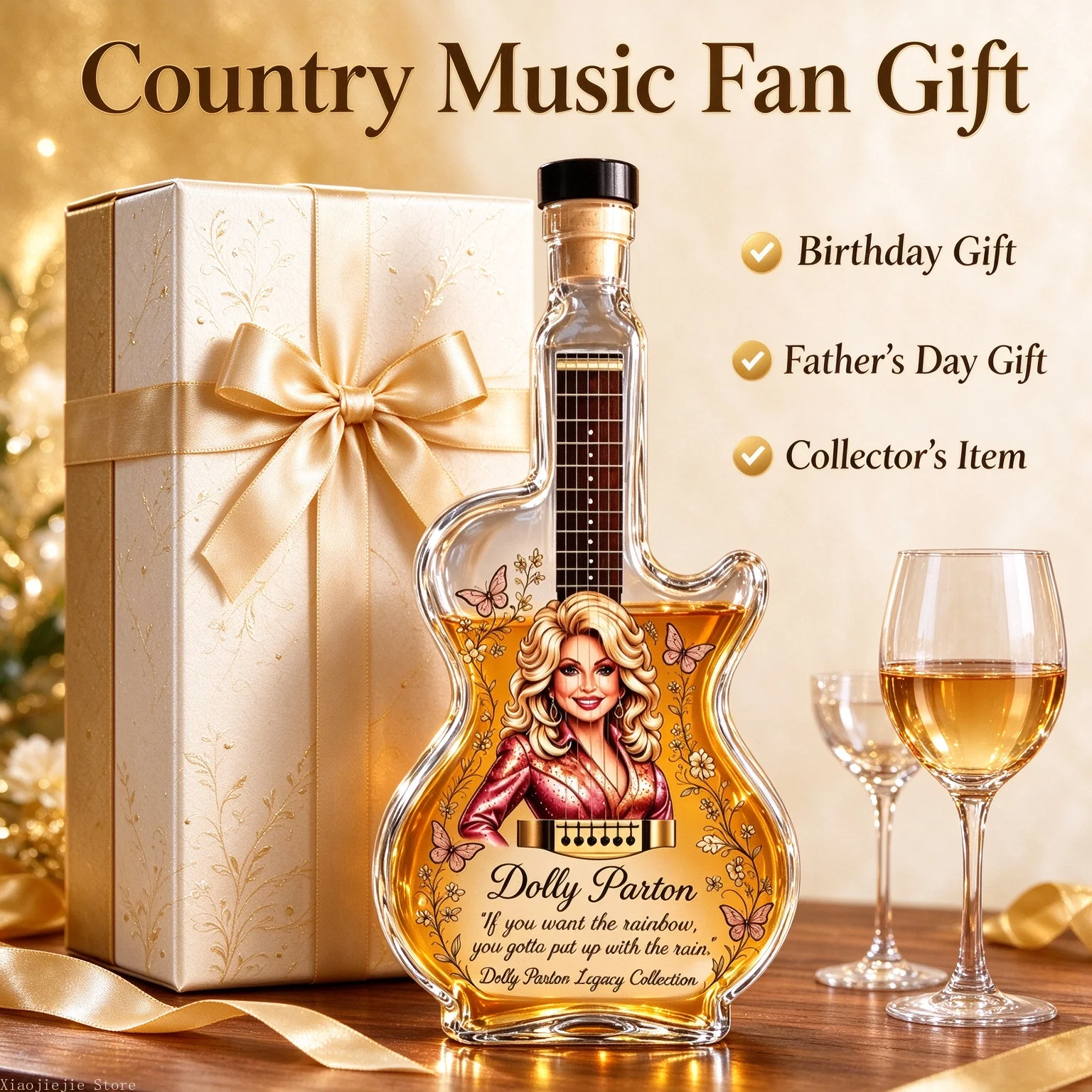 Guitar Design Glass Whiskey Decanter, Dolly Parton Themed Decor Wine Bottle, Country Fan Gift, Home Bar Display Ornament