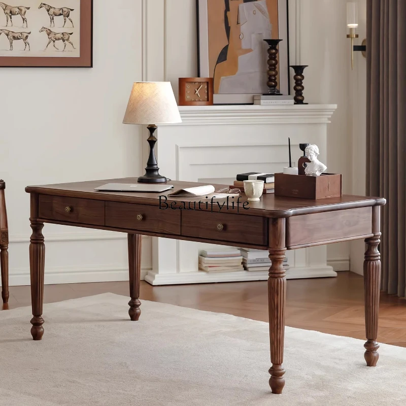 

American Solid Wood North American Black Walnut Wood All Solid Wood retro Study Office Computer Desk