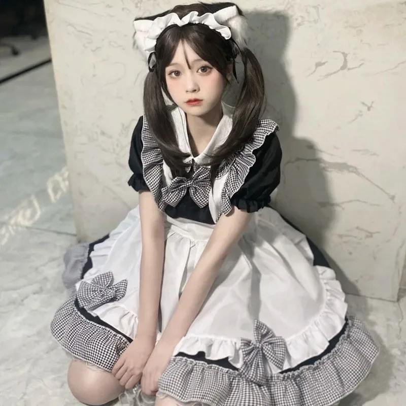 

Милое платье горничной для косплея Op Lolita черная клетчатая одежда Lolitas милый стиль винтажный костюм лоли