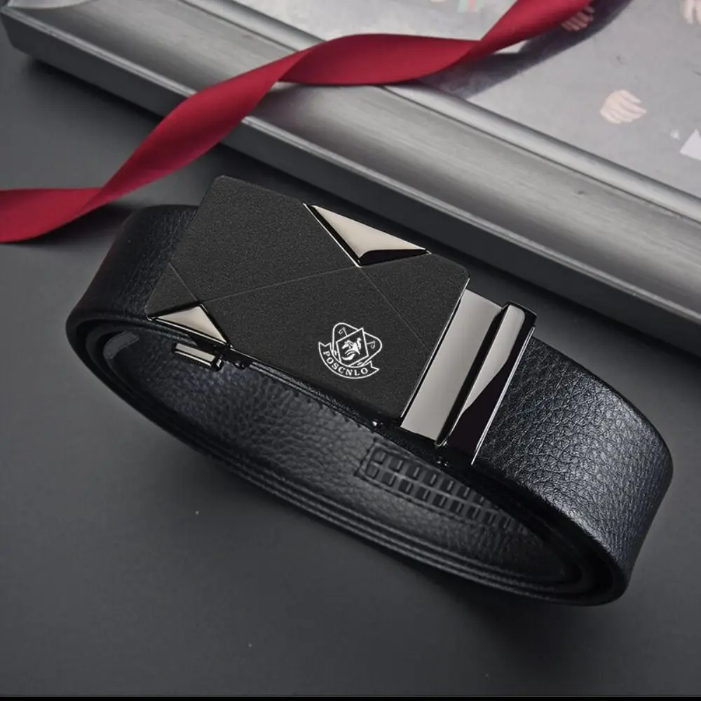 حزام جلد للعمل كاجوال للرجال ، حزام خصر عصري بعلامة تجارية ، إبزيم أوتوماتيكي ، تصميم فاخر ، حزام خصر