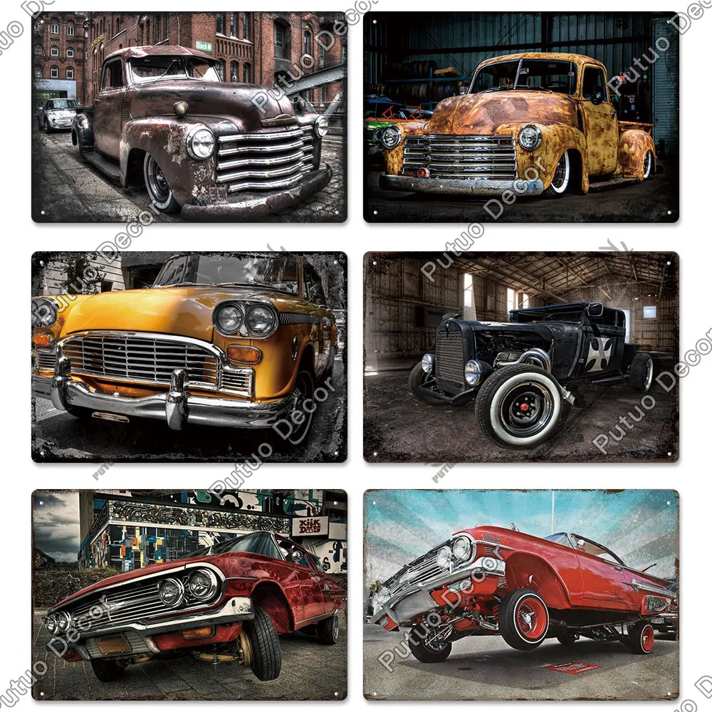 Putuo Decor Classic Cars Retro Plaque Metal Plate Vintage Tin Sign for Garage Man Cave Home Wall Art Decoration Car Posters