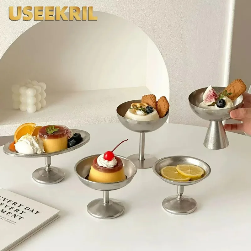 Vintage Stainless Steel Footed Dessert Cup, Ice Cream Pudding Jelly Bowl, Footed Frosted Ice Cream Cups, Restaurant Hotel Tools