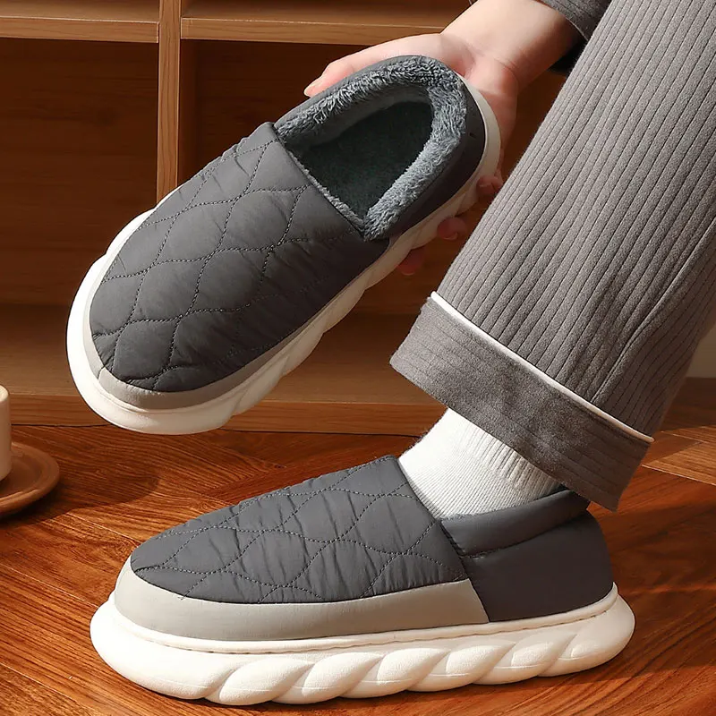 Gacimy Classic Men Plush Slippers Women Winter Indoor Warm Casual Cotton Shoes Antiskid Thick Sole Home Shoes Soft Cloud Slipper