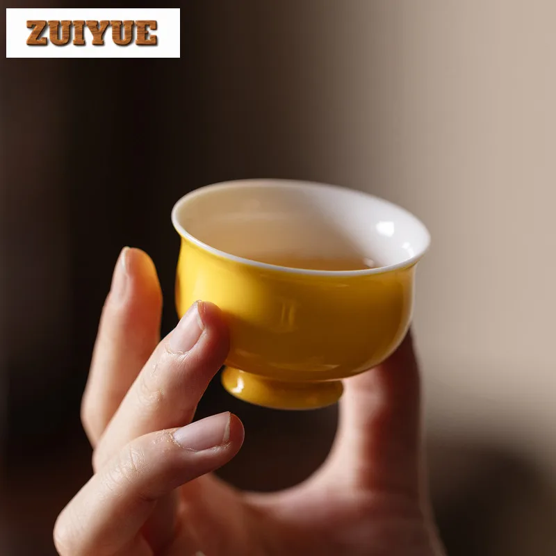 

2pc/lot Autumn Leaves Yellow Teacup Luxury Tea Bowl Water Jug Tea-tasting Meditation Cup Chazhan Master Cups Tea Services 40ml