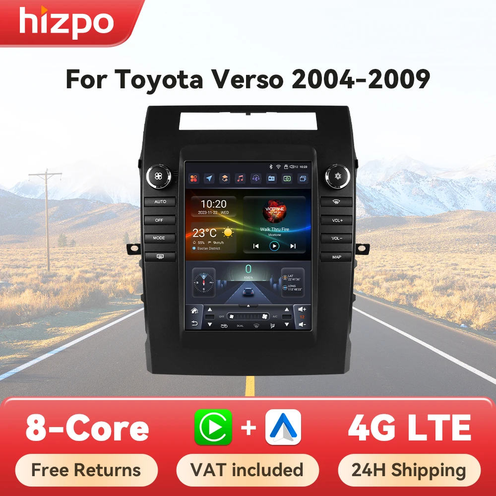 Hizpo For Tesla Style Autoradio For Toyota Verso Corolla 2004-2009 2006 Carplay 4G GPS Car Radio Multimedia 2din Android Auto BT