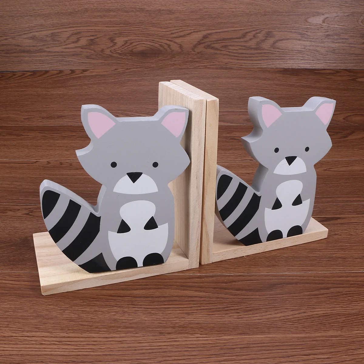 Creative Raccoon Shaped Bookends Natural Pine Wood Book Stands For Bookshelves Decorative Book Organizers Library Office