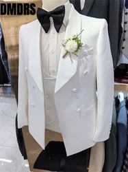 Conjunto de traje de Jacquard elegante para hombre, traje clásico Formal de oficina, traje de una sola botonadura, traje de boda blanco guapo, traje de anfitrión