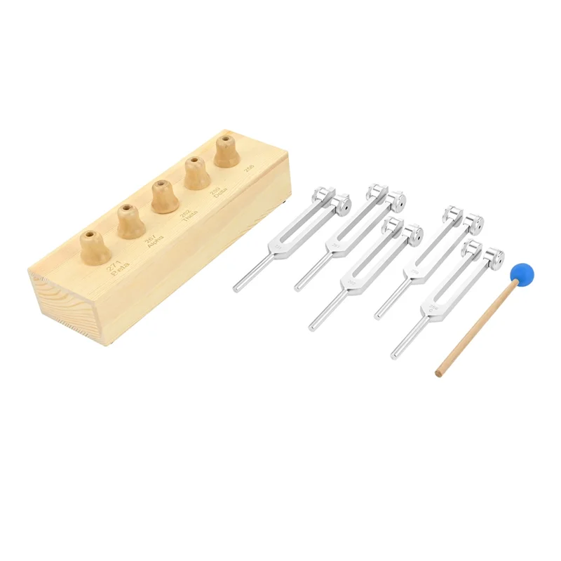 

AA60-Tuning Fork Set Of 5- Brain Tuner 1Set Featuring Wooden Voice Box For Delta Theta Alpha Beta For Sound Therapy