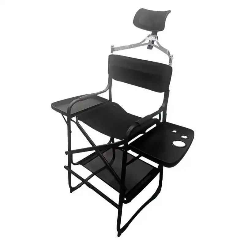 Bar Chair Heavy   Tall Height Directors Folding Makeup Chair Padded Seat with Side    Foot Rest for Camping Home or Patio