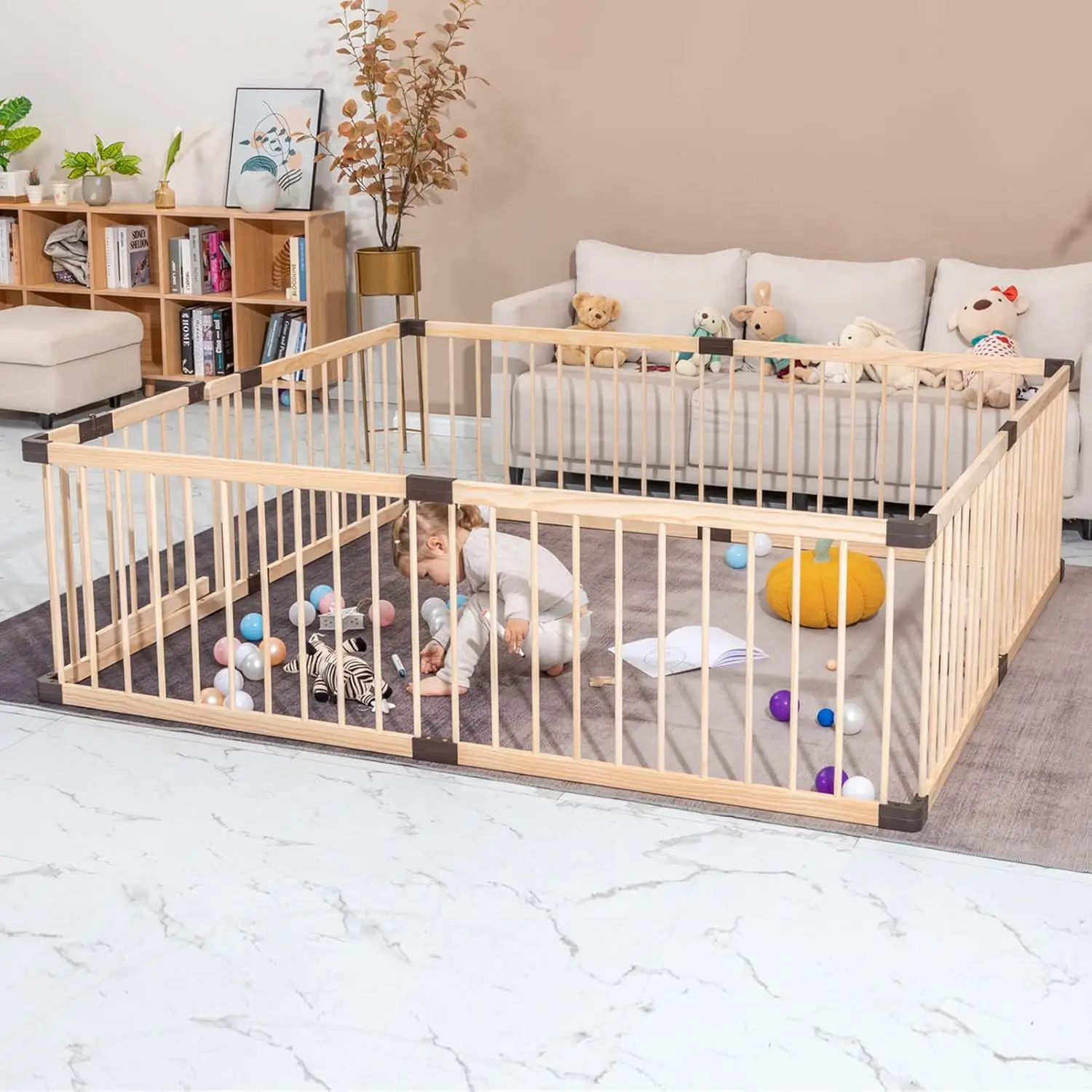 Cercadinho para bebês e crianças, cercadinho de madeira Conababy para bebês, cerca/cartas de jogo, centro de atividades para bebês interno